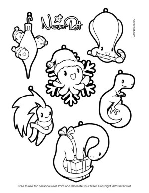 Never Dot Christmas ornaments in black and white for colouring