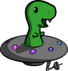 The happy T-Rex flying an alien spaceship